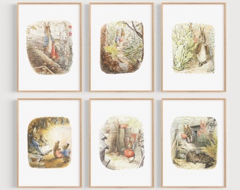 CONJUNTO DE 6 láminas clásicas de Peter Rabbit, lámina sin marco, para dormitorio, guardería, baby shower