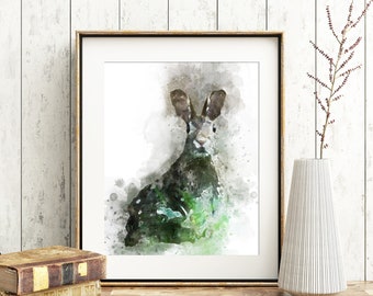 Rabbit Wall Art, Watercolour Print, Illustration, A4, *UNFRAMED* Modern Art