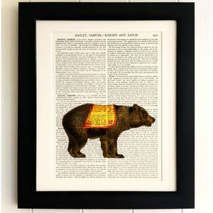 ART PRINT on old antique book page - Circus Bear, Vintage Upcycled Wall Art Print, Encyclopaedia Dictionary Page, Fab Gift!