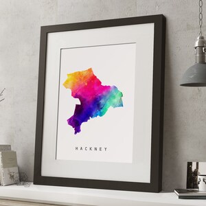Acuarela HACKNEY, LONDON Rainbow Map Print, *UNFRAMED*, A4 Modern Wall Art