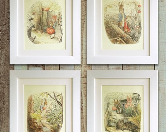 SET OF 4 Beatrix Potter Peter Rabbit Prints, 5"x7" *UNFRAMED*  Nursery Decor, Fab Picture Gift