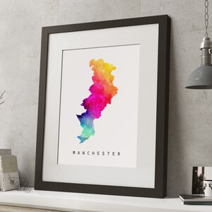 Acuarela MANCHESTER Rainbow Map Print, *UNFRAMED*, A4 Modern Wall Art