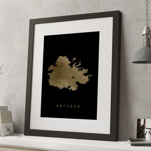 Aquarell ANTIGUA schwarz und Gold Karte Druck, * UNFRAMED *, A4 moderne Wandkunst