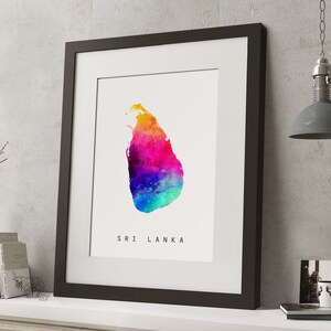 Acuarela SRI LANKA Arco iris mapa impresión, *UNFRAMED *, A4 arte moderno de la pared