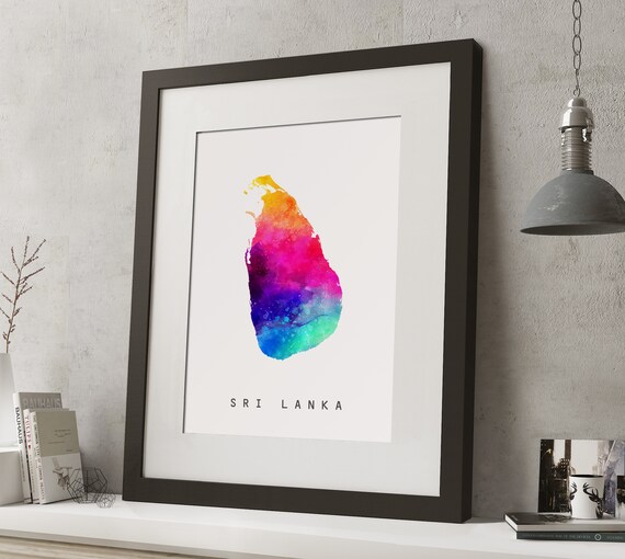 unframed Sri Lanka Watercolor Map art print 10943