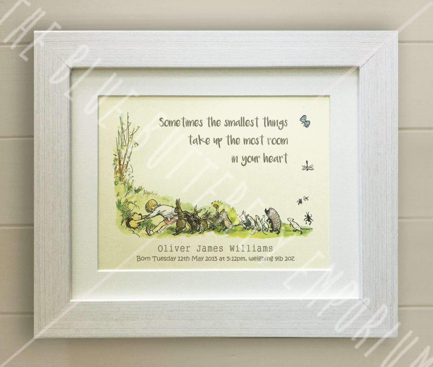 Personalised Winnie the Pooh Baby Quote Nursery Print Christening UNFRAMED 