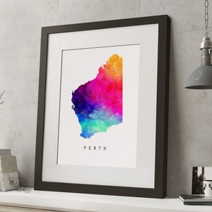 Acuarela PERTH, AUSTRALIA Rainbow Map Print, *UNFRAMED*, A4 Modern Wall Art