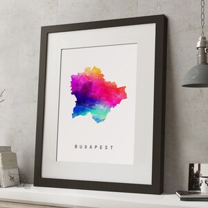 Acuarela BUDAPEST, HUNGARY Rainbow Map Print, *UNFRAMED*, A4 Modern Wall Art