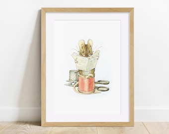 Beatrix Potter print, The Tailor of Gloucester Mouse, Unframed print, Bedroom, Nursery, Baby Shower