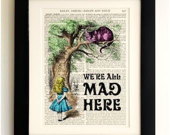 fantasy illustration Watercolor Print \u00abThe Cheshire Cat\u00bb reproduction of original