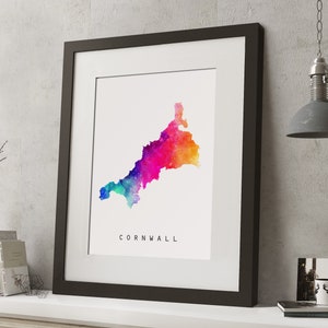 Acuarela CORNWALL Rainbow Map Print, *UNFRAMED*, A4 Modern Wall Art