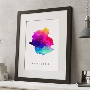 Aquarell BRÜSSEL, BELGIEN Regenbogen Karte Drucken, * UNFRAMED *, A4 moderne Wandkunst