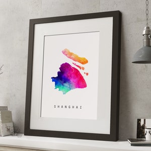 Acuarela SHANGHAI, CHINA Arco iris mapa impresión, *UNFRAMED *, A4 arte moderno de la pared
