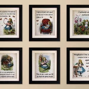 Set of 6 Alice in Wonderland Vintage Style Quote Prints, Shabby Chic, Wall Art Print, Fab Picture Gift