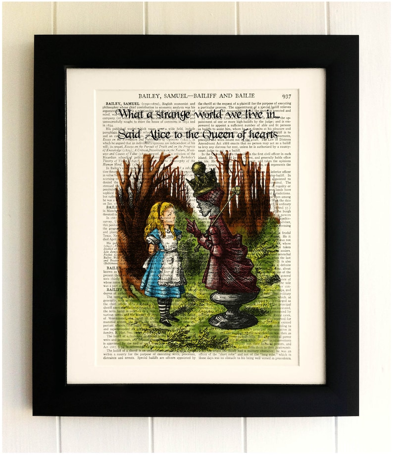 ART PRINT on old antique book page UNFRAMED Alice in Wonderland Quote, Vintage Upcycled Wall Art Print Encyclopaedia Dictionary Page image 1