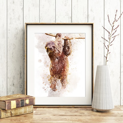Sloth Wall Art Watercolour Print Illustration A4 Etsy