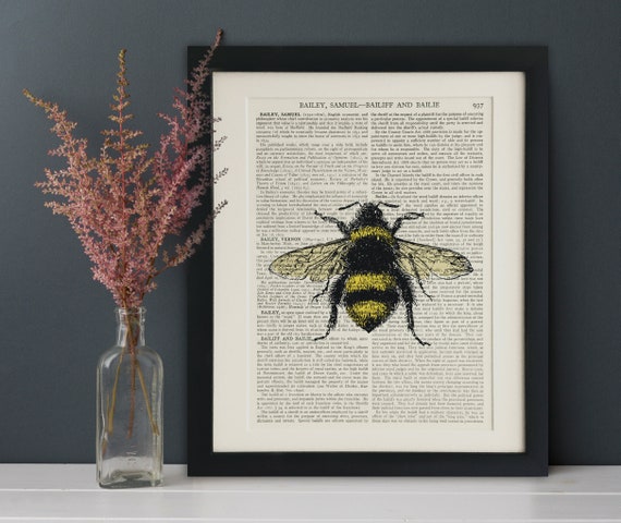 ART PRINT on Old Antique Book Page - Bumble Bee, Insect, Vintage