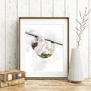 Sloth Wall Art, Watercolour Print, Illustration, A4, *UNFRAMED* Modern Art