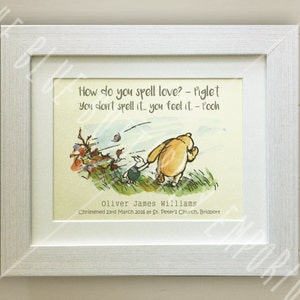 PERSONALISED Winnie the Pooh Christening Quote Print, New Baby, Nursery Picture Gift, Pooh Bear, *UNFRAMED* Beautiful Gift, Piglet