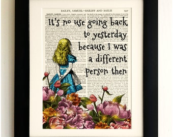 ART PRINT on Old Antique Book Page - Alice Quote, Vintage Wall Art
