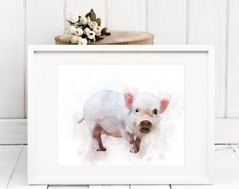 Pig Wall Art, Watercolour Print, Illustration, A4, *UNFRAMED* Modern Art