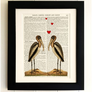 ART PRINT on old antique book page - Birds in love, Vintage Upcycled Wall Art Print Encyclopaedia Dictionary Page, Fab Gift!
