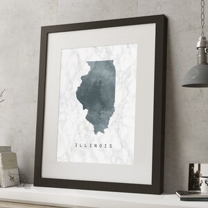 Aquarelle ILLINOIS, USA Marble Map Print, 'UNFRAMED', A4 Modern Wall Art