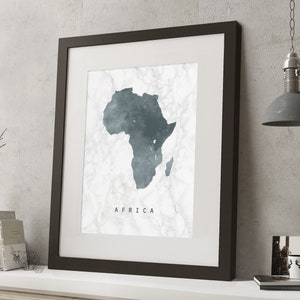 Aquarelle AFRICA Marble Map Print, 'UNFRAMED', A4 Modern Wall Art