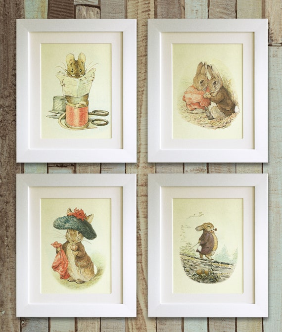  Girls Nursery Art Prints - Baby Girl Decor, Beatrix Potter  Illustrations, Set of 4 - Unframed : Handmade Products