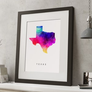 Acuarela TEXAS, EE.UU. Arco iris mapa impresión, *UNFRAMED *, A4 arte moderno de la pared