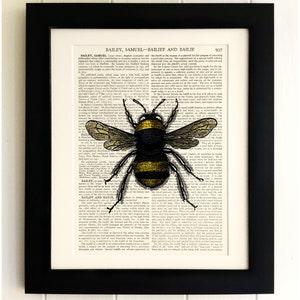 ART PRINT on old antique book page - Bumble Bee, Insect, Vintage Upcycled Wall Art Print, Encyclopaedia Dictionary Page, Fab Gift!