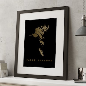 Aquarell FAROE ISLANDS schwarz und Gold Karte Druck, * UNFRAMED *, A4 moderne Wandkunst
