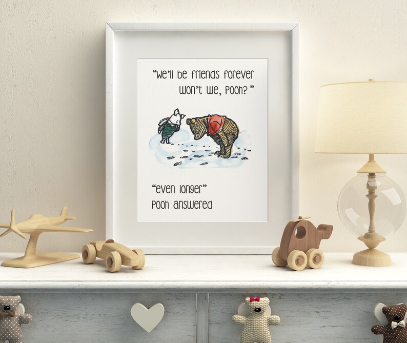 Winnie the Pooh QUOTE PRINT, Birth, Christening, Nursery Picture Gift, Pooh Bear, UNFRAMED Piglet, Beautiful Gift image 1