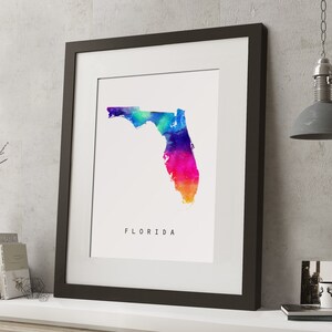 Acuarela FLORIDA, EE.UU. Rainbow Map Print, *UNFRAMED*, A4 Modern Wall Art