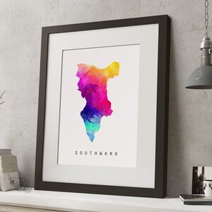 Acuarela SOUTHWARK, LONDON Rainbow Map Print, *UNFRAMED*, A4 Modern Wall Art