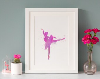 Watercolour Style Ballet Print, 10"x8", Pink, *UNFRAMED* Modern Art
