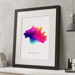 Acuarela MUNICH, ALEMANIA Rainbow Map Print, *UNFRAMED*, A4 Modern Wall Art