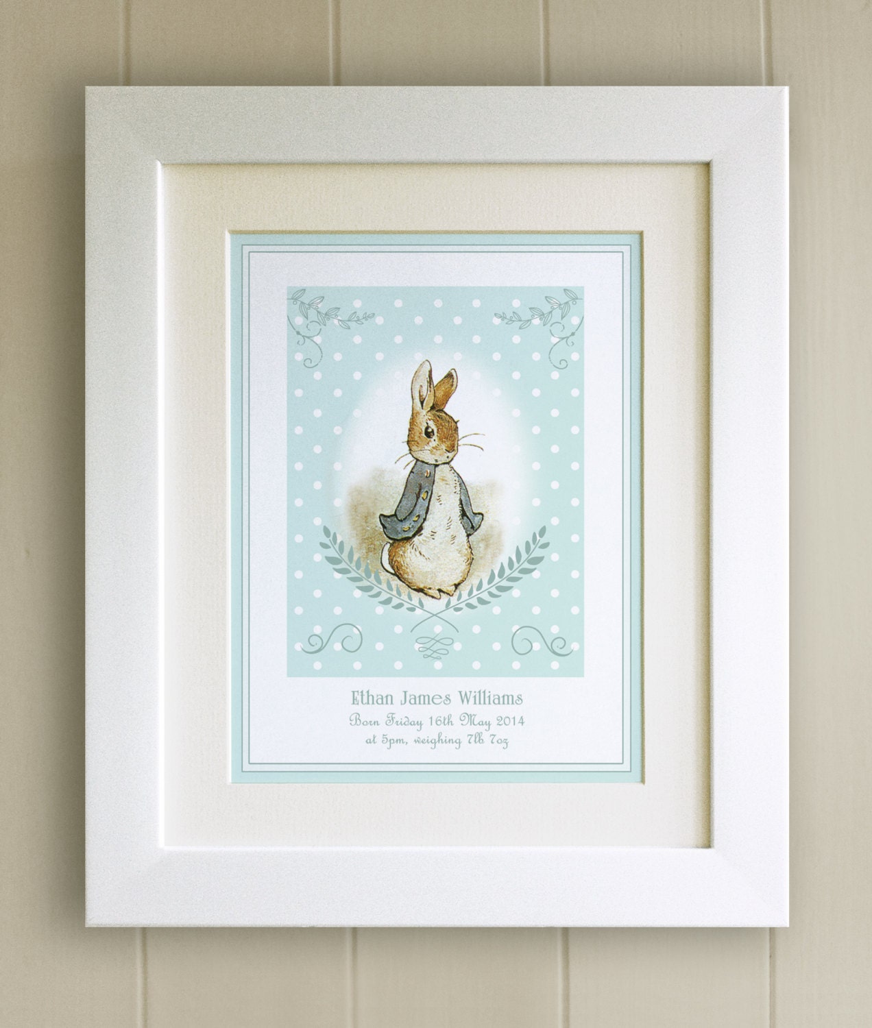 FRAMED Personalised Peter Rabbit Print New Baby/Birth Nursery Etsy