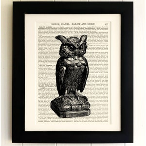 ART PRINT on old antique book page - Owl, Vintage Upcycled Wall Art Print, Encyclopaedia Dictionary Page, Fab Gift!