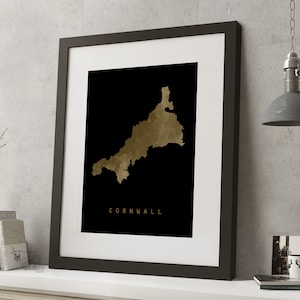 Aquarell CORNWALL schwarz und Gold Karte Druck, * UNFRAMED *, A4 moderne Wandkunst