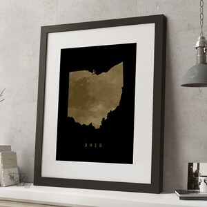 Watercolour OHIO, USA Black and Gold Map Print, *UNFRAMED*, A4 Modern Wall Art