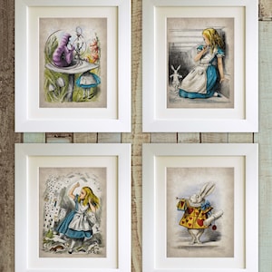 SET OF 4 Alice in Wonderland Vintage Style Prints, 5x7 UNFRAMED Fab Picture Gift image 1