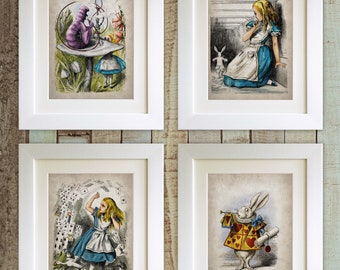 SET OF 4 Alice in Wonderland Vintage Style Prints, 5"x7" *UNFRAMED* Fab Picture Gift