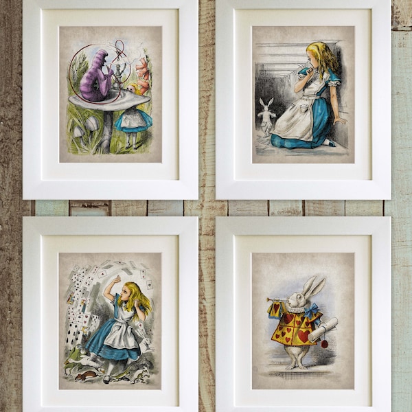 SET OF 4 Alice in Wonderland Vintage Style Prints, 5"x7" *UNFRAMED* Fab Picture Gift