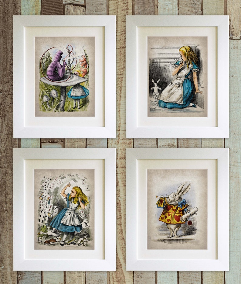 SET OF 4 Alice in Wonderland Vintage Style Prints, 5x7 UNFRAMED Fab Picture Gift image 1