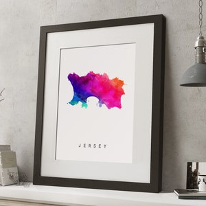 Acuarela JERSEY arco iris mapa impresión, *UNFRAMED *, A4 arte moderno de la pared
