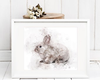 Bunny Rabbit Wall Art, Watercolour Print, Illustration, A4, *UNFRAMED* Modern Art