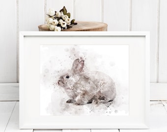 Bunny Rabbit Wall Art, Watercolour Print, Illustration, A4, *UNFRAMED* Modern Art