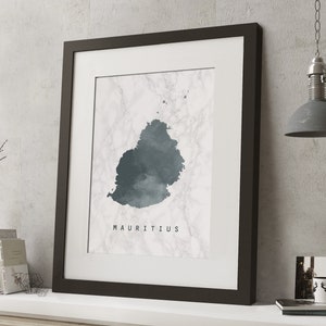 Watercolour MAURITIUS Marble Map Print, *UNFRAMED*, A4 Modern Wall Art