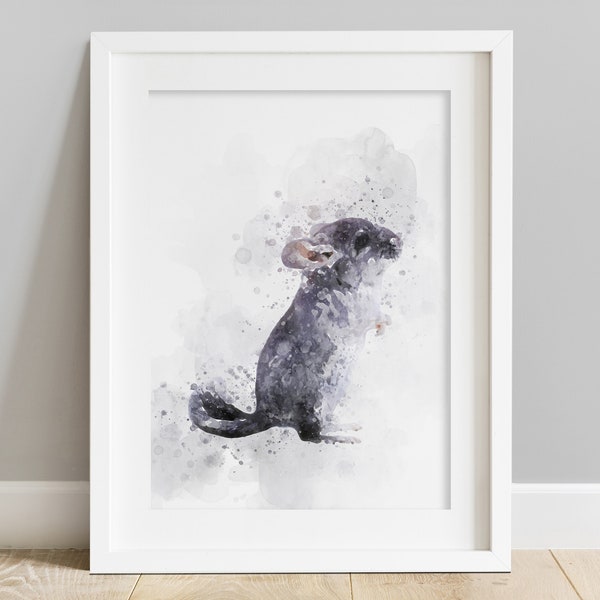 Chinchilla Wall Art, Watercolour Print, Illustration, A4, *UNFRAMED* Modern Art